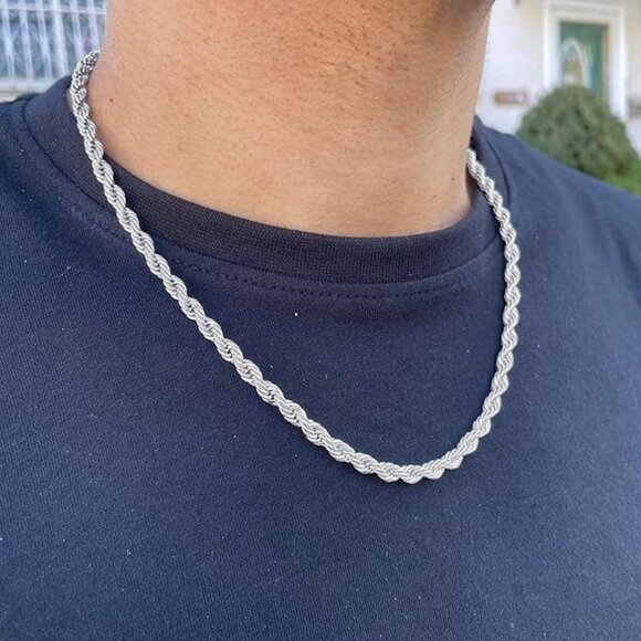 925 Sterling Silver Clasp Italy Rope Necklace Men's 16" Twisted Chain 2.5MM NEW - Picture 9 of 10